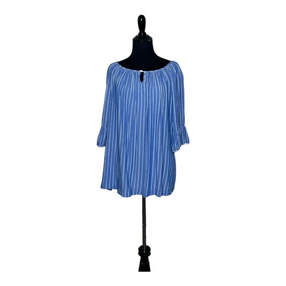 Blue white striped 3/4 bell sleeves tunic top size XL - Picture 6 of 11
